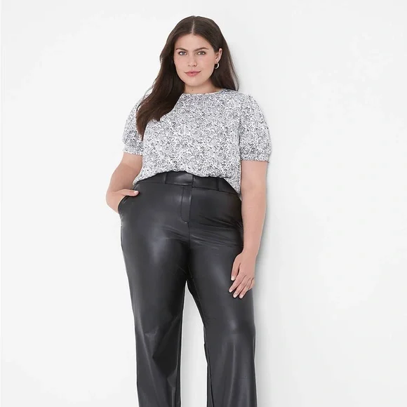 Lane Bryant Black and White Puff Sleeve Blouse  Size 22 - Picture 3 of 11